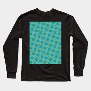 Teal and Green Squares and Butterfly Shaped Pattern - WelshDesignsTP003 Long Sleeve T-Shirt